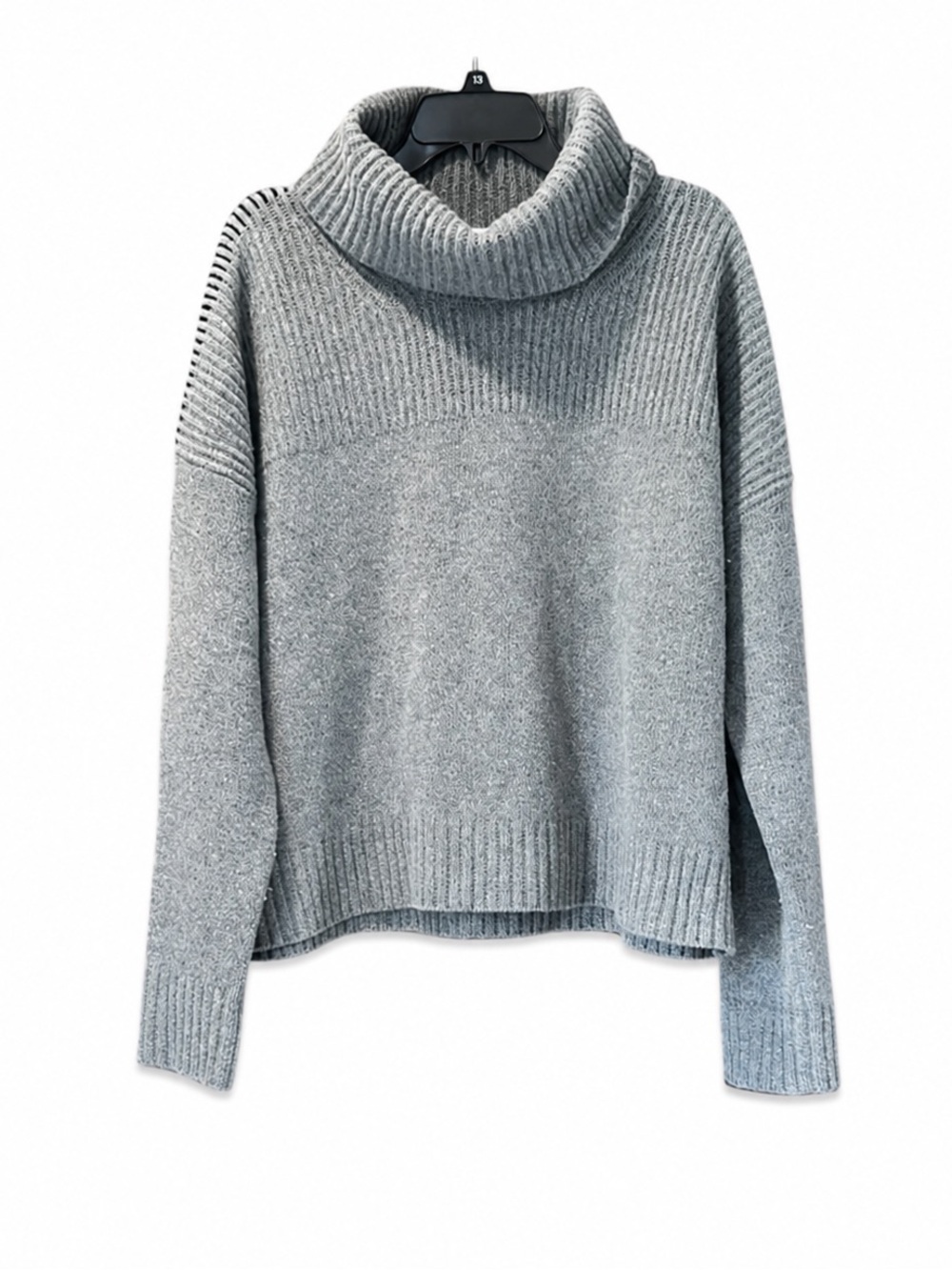 Jason‎ Wu Contrast Stitch 100% Wool Ribbed Grey Turtleneck Sweater Size Large